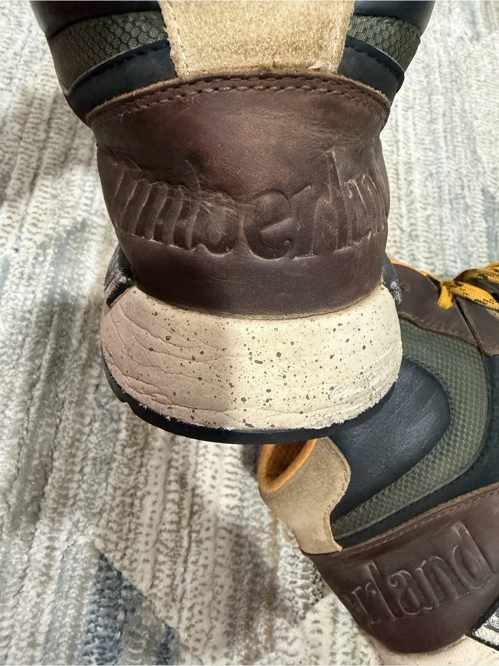 Timberland Olive Green and Brown Hiking Boots with Yellow Laces